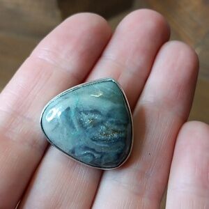 Hand Crafted Silver Plated Blue Silver Genuine Stick Agate Gem Stone Ring Size 7
